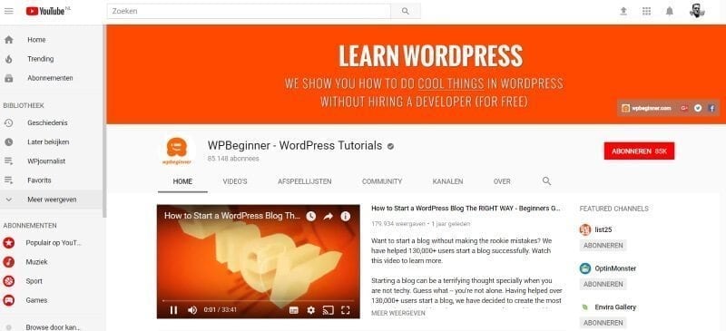 WPbeginner Youtube kanaal